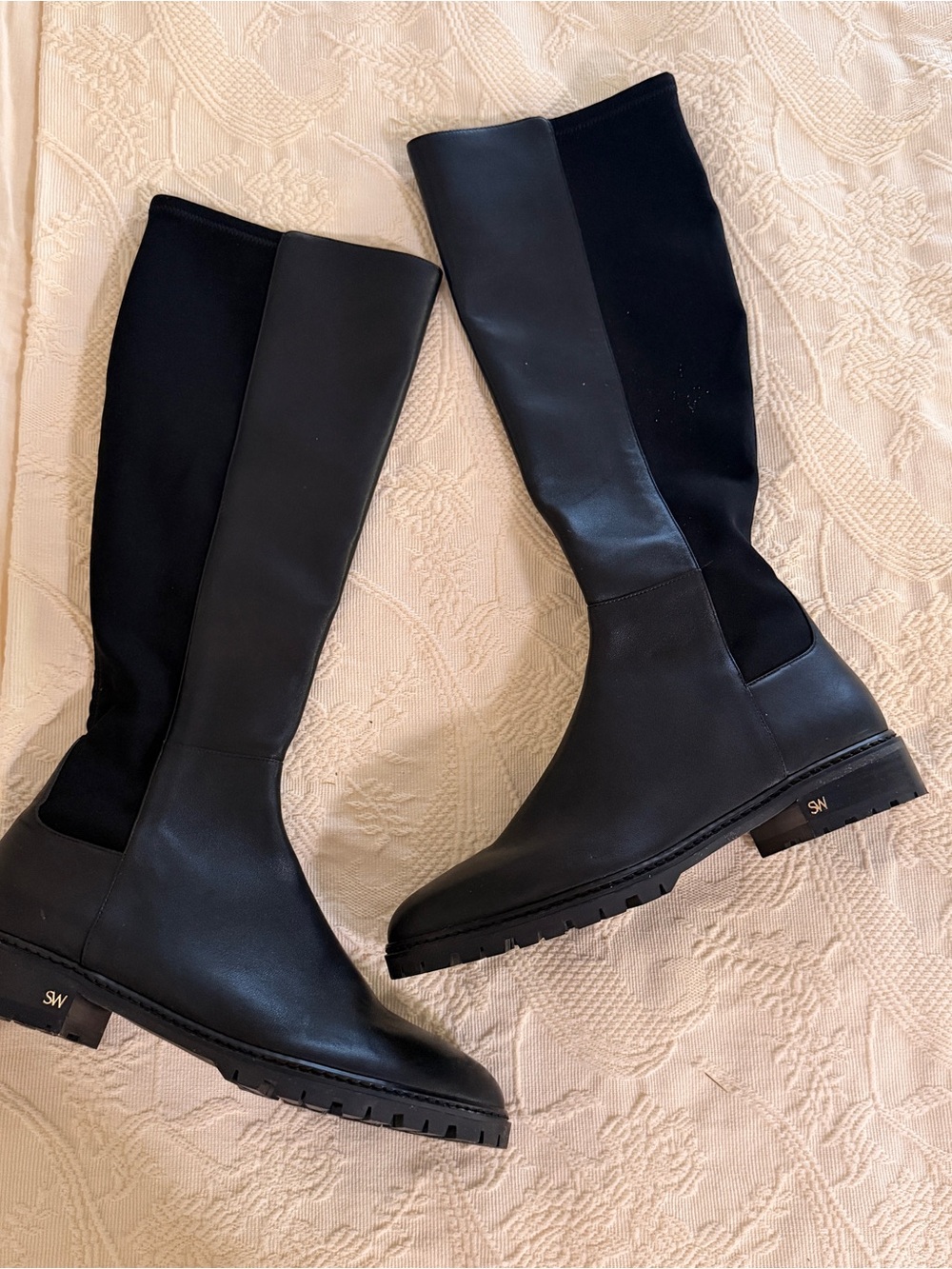 Stuart Weitzman Black Leather Lug Sole Knee-High Boots – Size 10.5